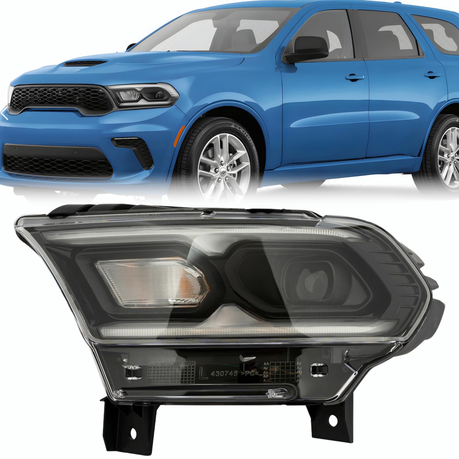 For 2021-2023 Dodge Durango Headlight Assembly - LED+Halogen Headlamp Left Side