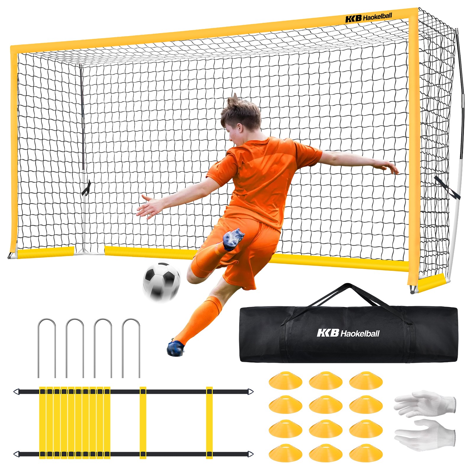 12'x6' Portable Soccer Goal for Backyard Adults w/Net & Frame Ladder & 12 Cones