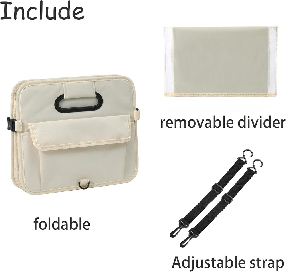 Car Trunk Organizer Collapsible Multi-Compartment Storage Bag Beige