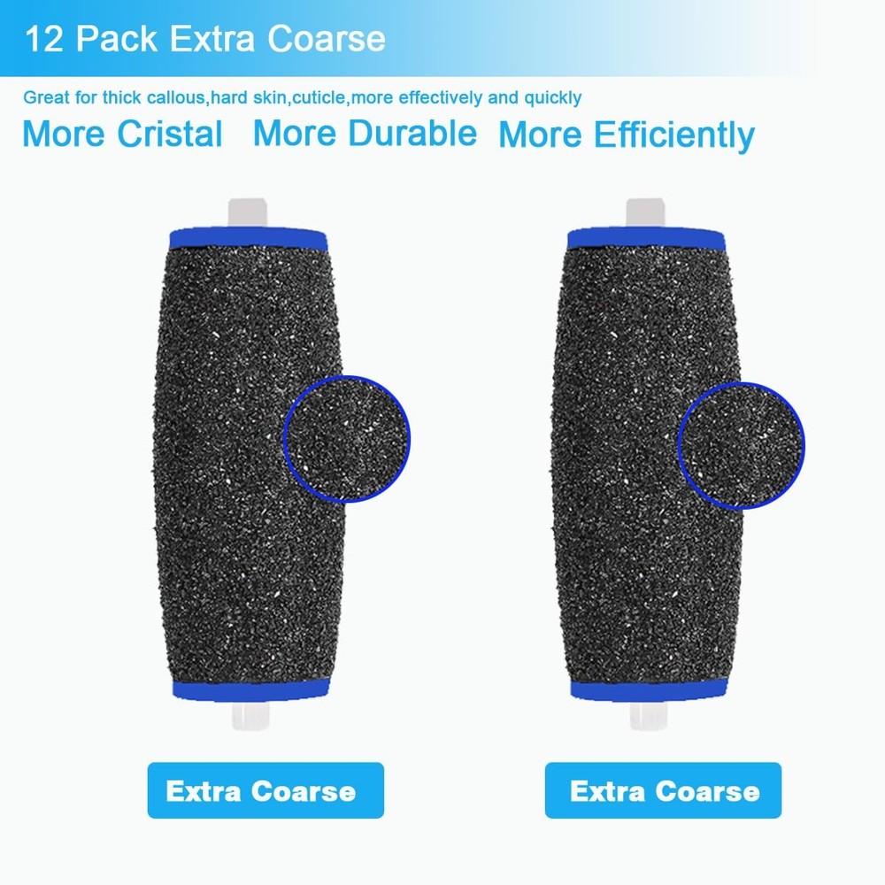 Extra Coarse Replacement Roller 12 Pack Black Compatible with Amope Pedi