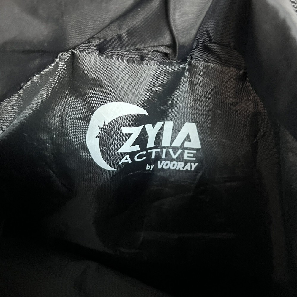 Zyia Active Drawstring Backpack Puffer Black Gym Travel Bag Pockets