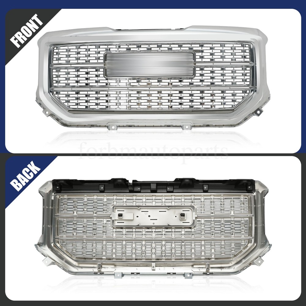 Chrome Front Bumper Upper Grille Denali Style For GMC Sierra 1500 2016 2017 2018