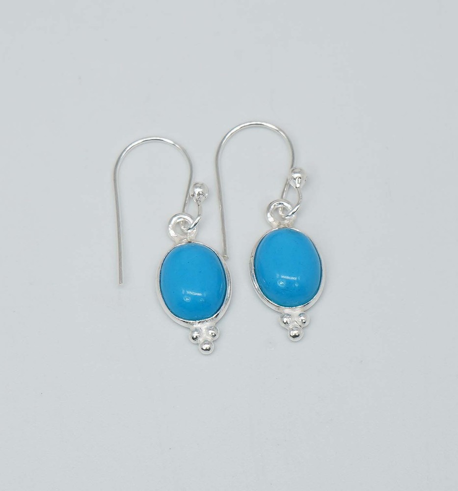 925 Solid Sterling Silver Sleeping Beauty Turquoise Oval Hook Earring-1.2"