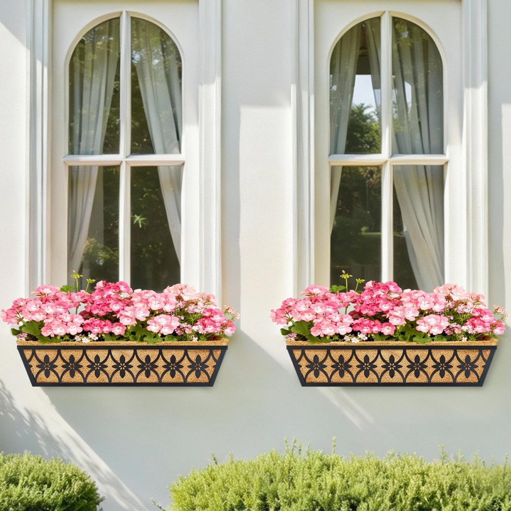 24 Inch Window Boxes Planters Railing Planter Box - 2 Pack Deck Railing Plant...