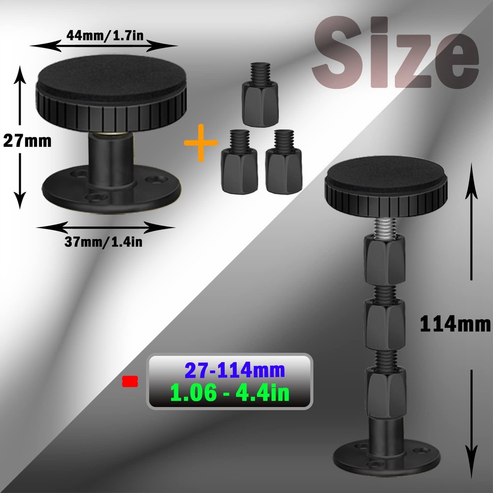 Adjustable Threaded Headboard Stoppers/Bumper 27-114 mm (4 pack), Black