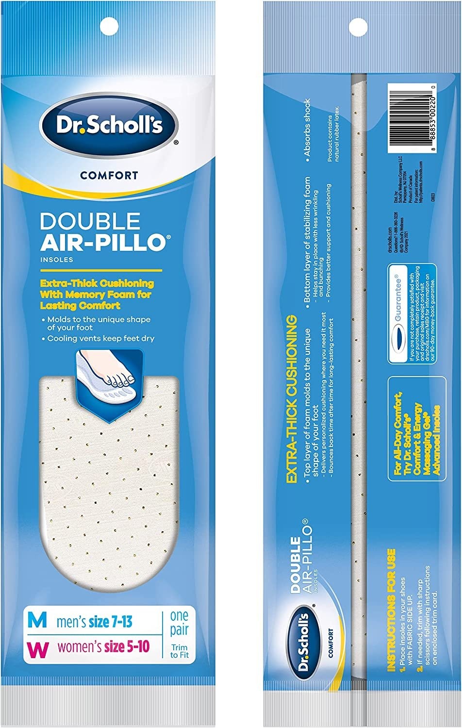 Dr. Scholl’s Comfort Double Air-Pillo Insoles, Men’s Size 7-13, Women’s Size...