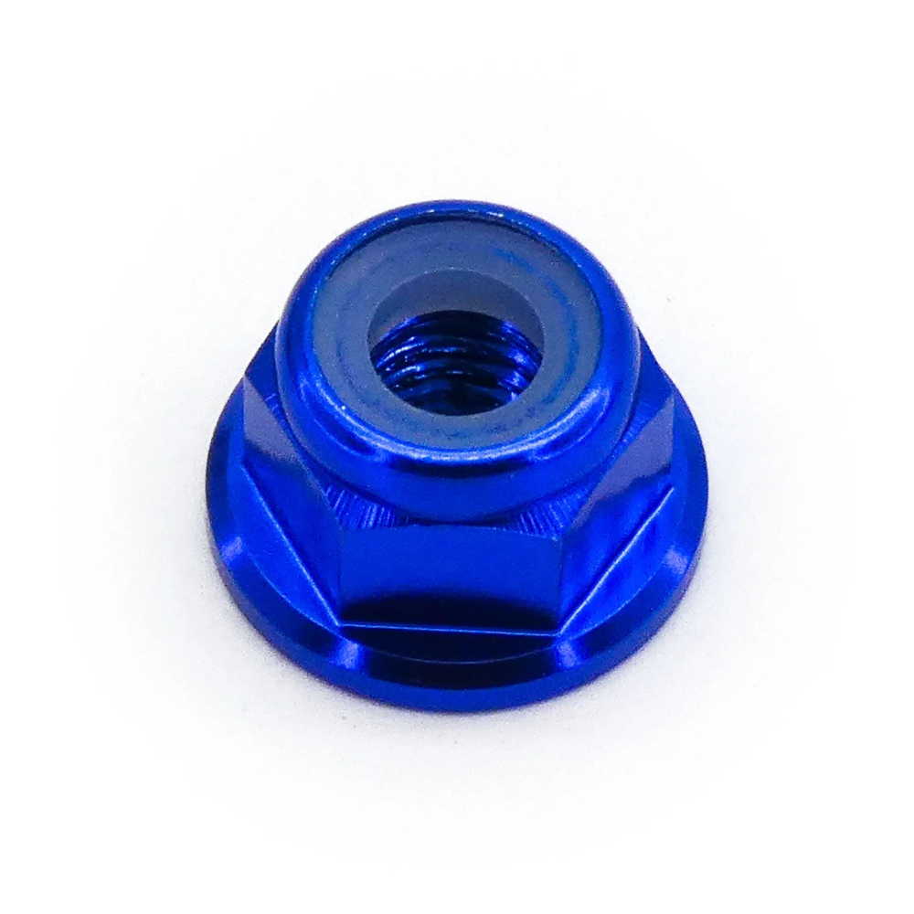 10pcs M5 Flange Locking Hex Nuts Nylon Insert Anodized Aluminum (Blue)