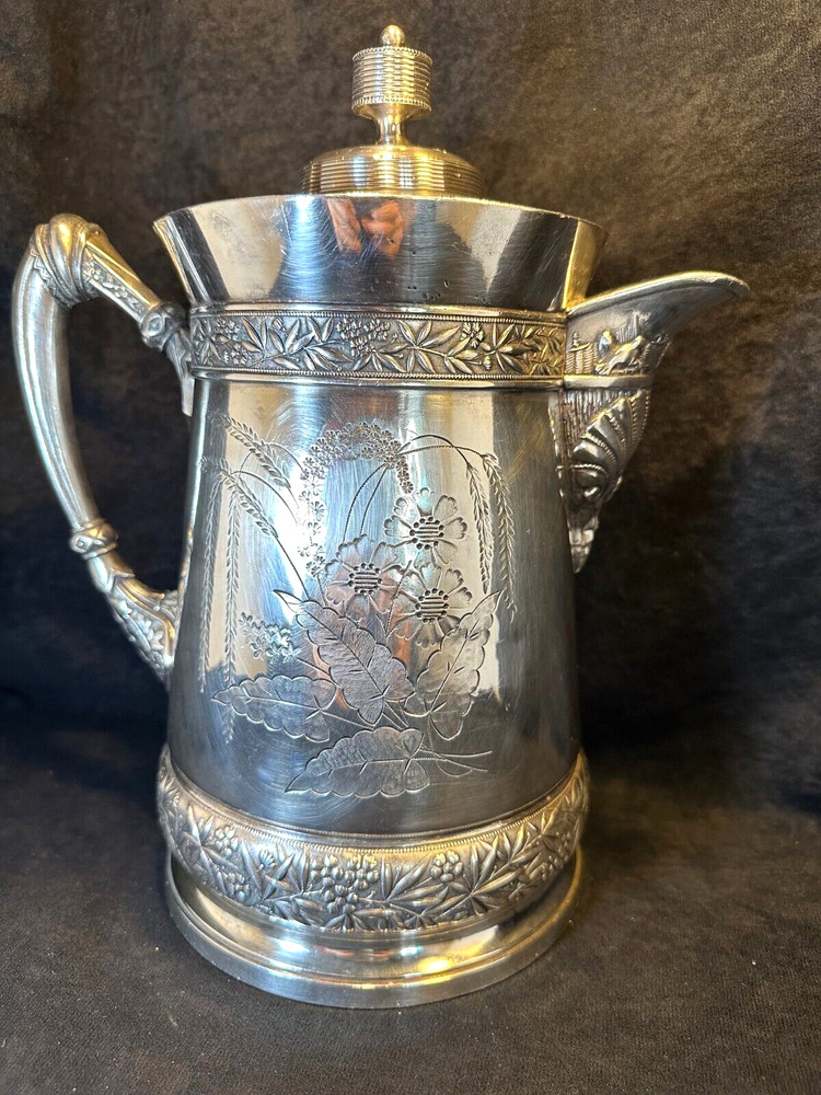 Antique 1868 Rogers & Smith Co. Engraved Silver Plate Insulated Pitcher