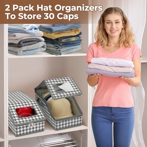 2 PCS Stackable Hat Storage for Baseball Caps, Large Hat Gray and White