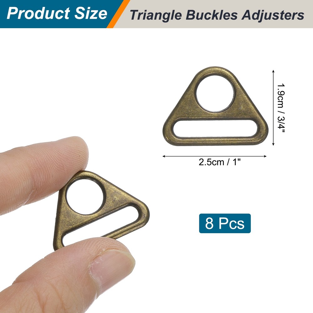 8Pcs 1 Inch Triangle Buckles Adjuster Triangle D Rings Strap Bronze