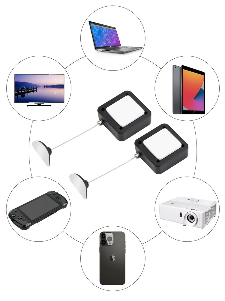 EKZ 7.5 ft Retractable Remote Control Cable Tether Lock with 2 Pcs, Black