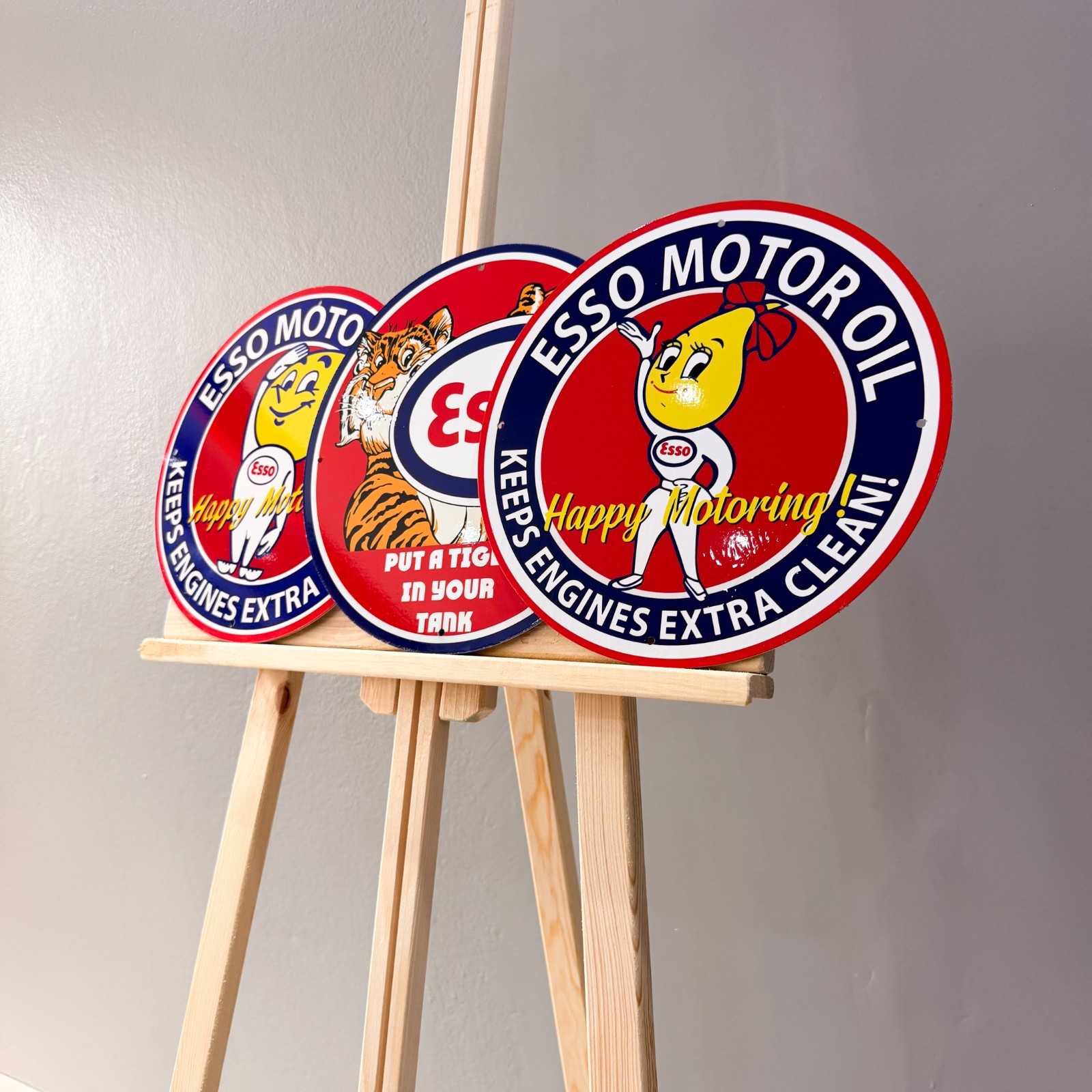 Esso Motor Oil Vintage Metal Sign Set of 3 – 30 cm / 11.8” Petrol Decor