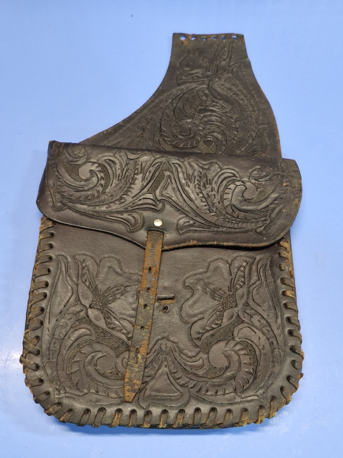 Vintage Tooled Leather Saddle Bags Motorcycle Saddlebag Set Floral Western