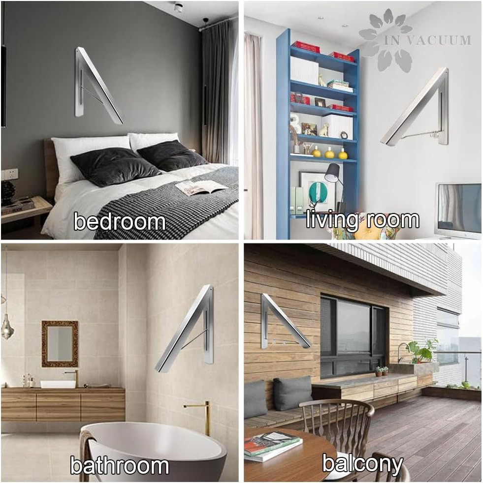 Foldable Laundry Drying Rack Retractable Wall Mount Aluminum Silver
