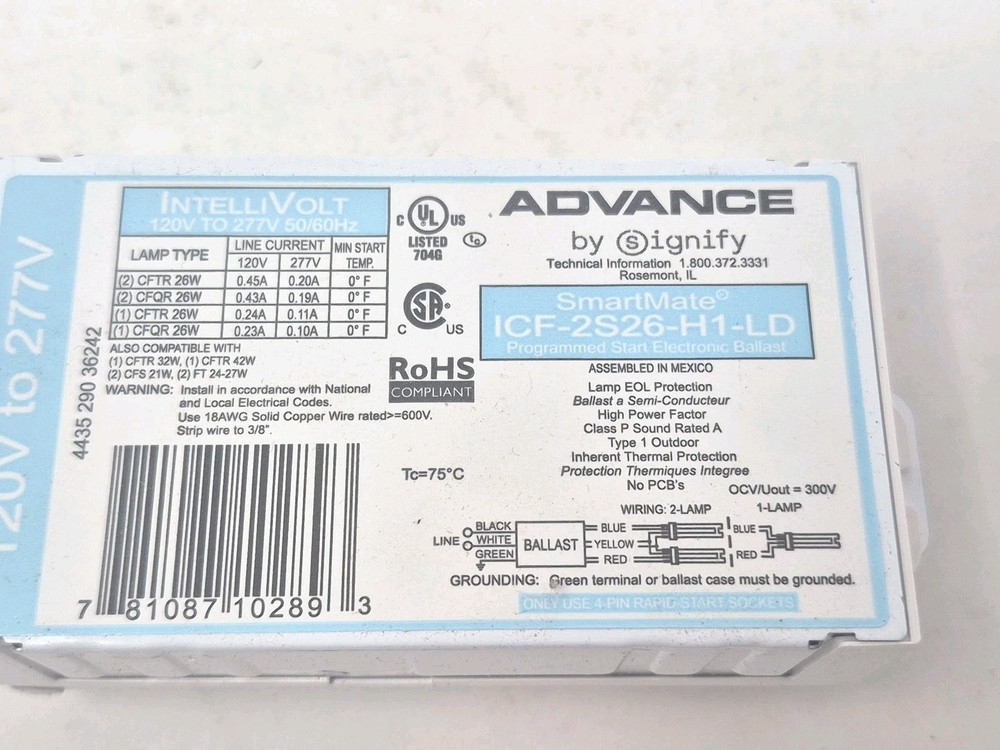 Advance SmartMate ICF-2S26-H1-LD Programmed Start Electronic Ballast