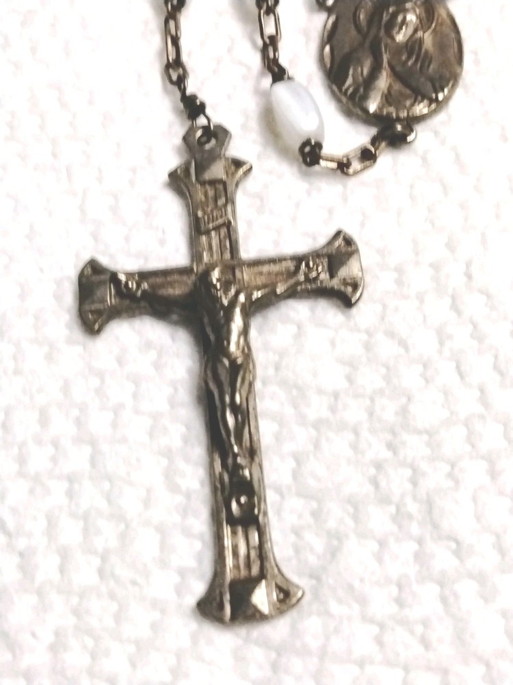 Antique White Glass Bead Rosary 1930's-40's Original Condition Italy