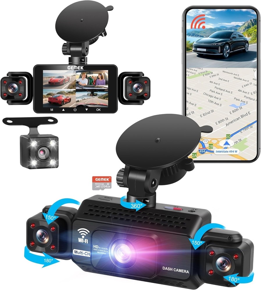 360° View 4 Channel Dash Cam 2K Front Rear Inside G-Sensor