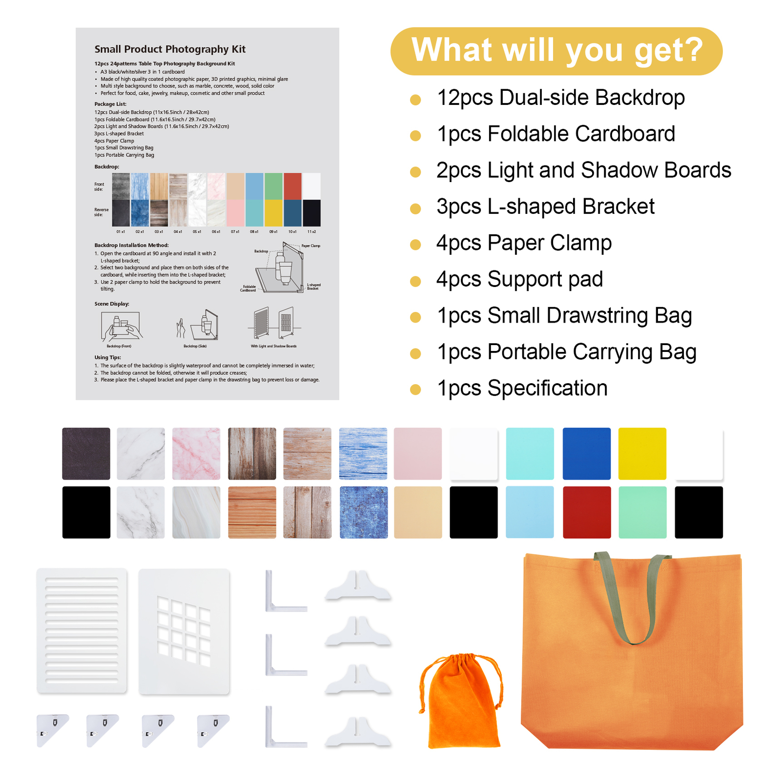 12Pcs Photography Background Paper Photo Backdrop Board Table Top Small Product