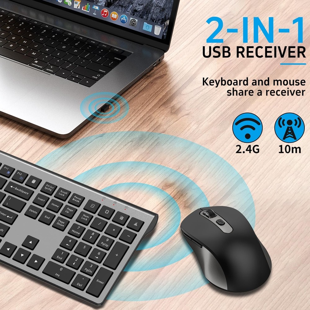Wireless Mouse and Keyboard Combo, Full-Size Computer Keyboard with Calculato...