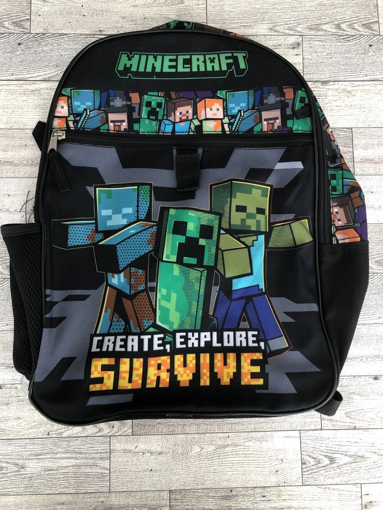 MINECRAFT Create Explore Survive Backpack Side Bottle Holder Pencil Bag