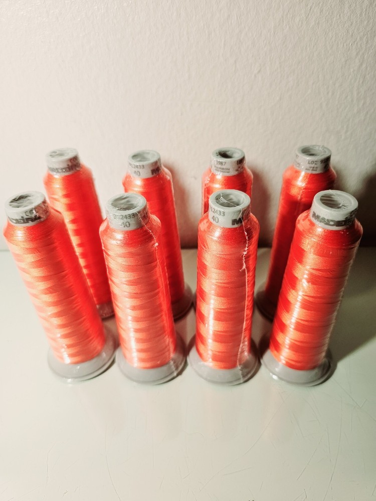 MADEIRA (8 PACK) Polyneon #40 Polyester Embroidery Thread 2500m Orange 1987