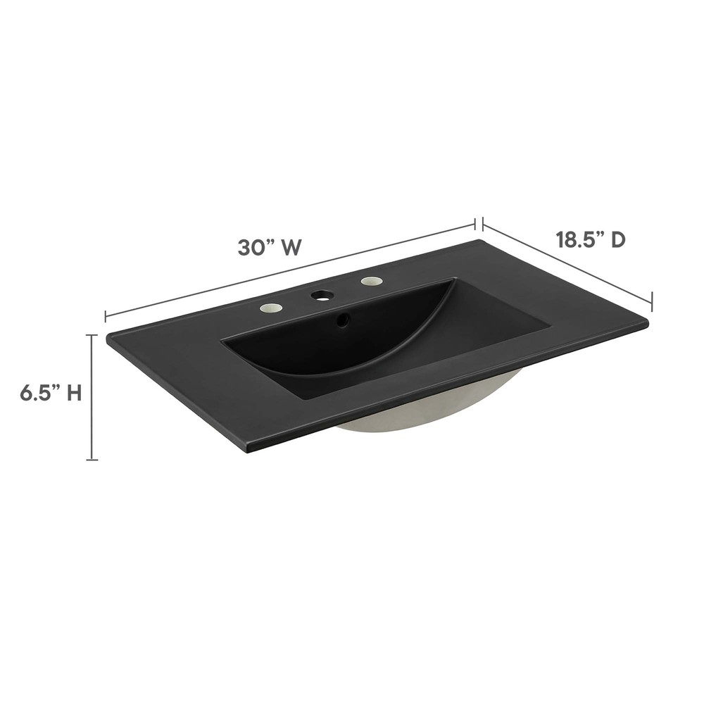 Modway Cayman Modern 30" Bathroom Sink in Black With Rectangular Basin
