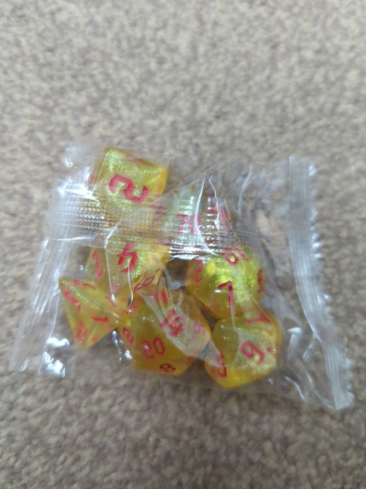 Yellow And Red Glitter Dice Set