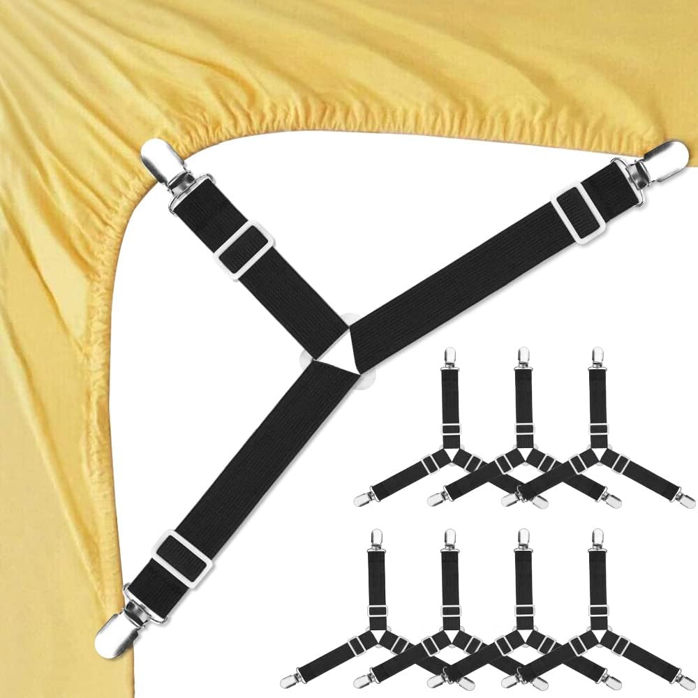 Sheet Holders, 8 pcs Adjustable Bed Sheet Straps, Fitted Sheet Holder Clips Fast