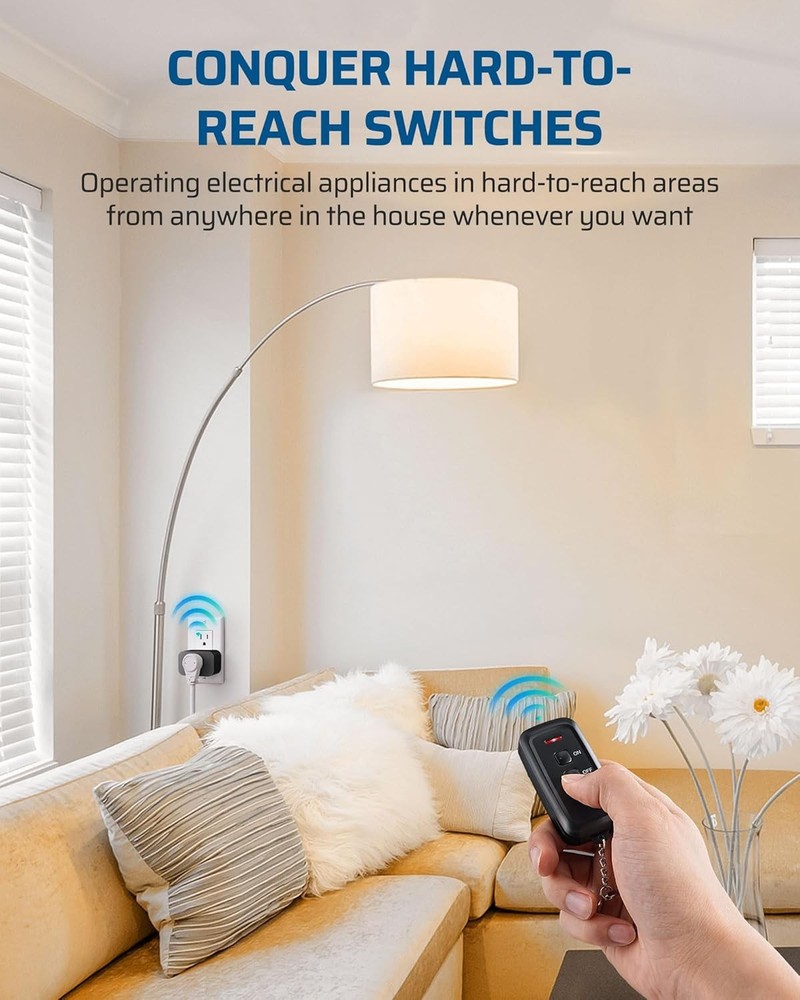 15A Indoor Remote Control Outlet with Wireless Switch and 100ft RF Range