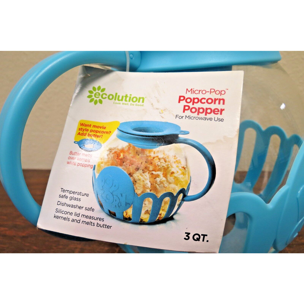 Ecolution Micro-Pop Microwave Popcorn Popper - 3 Quart Blue New NWT 3 QT