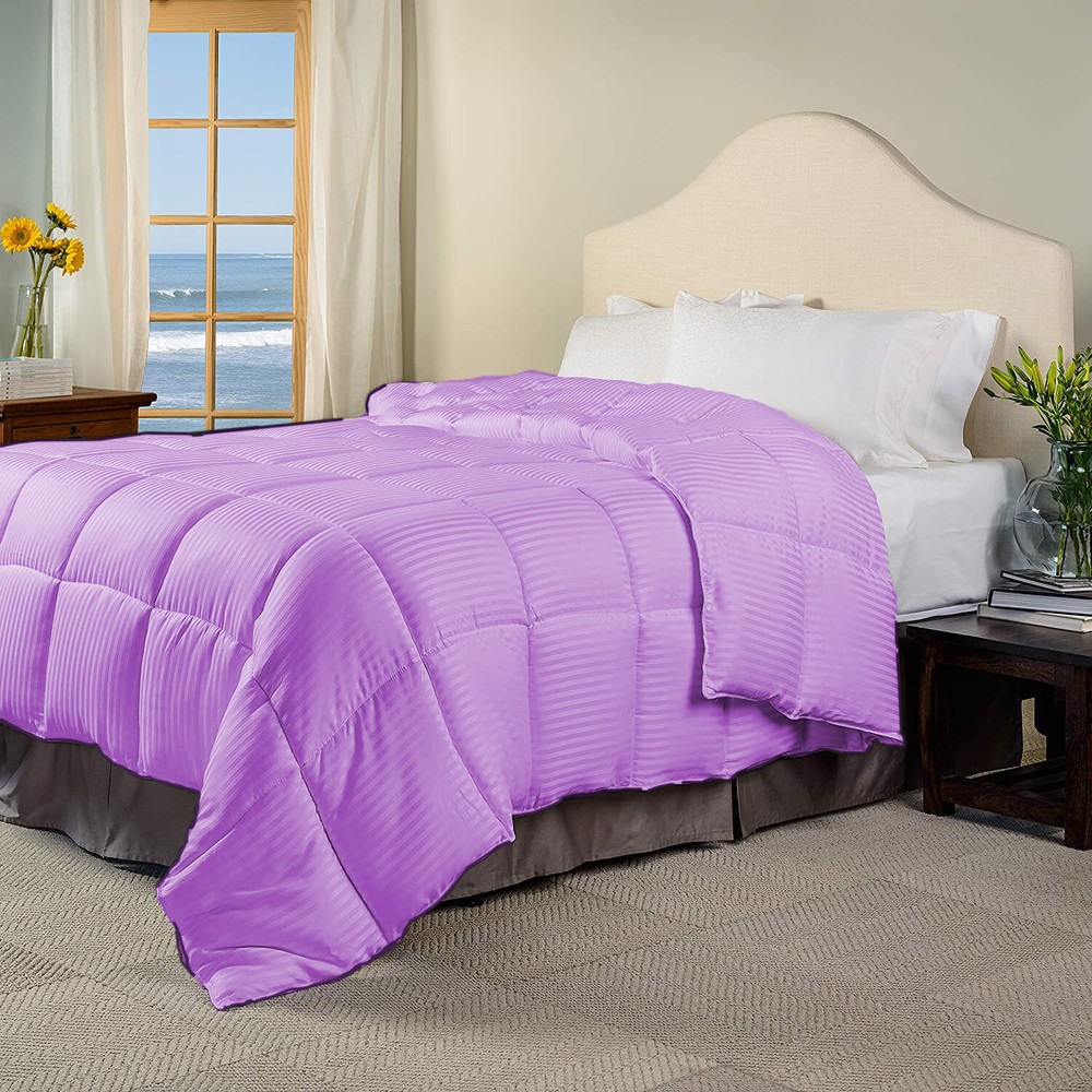 Deluxe 1000 TC Lavender Down Alternative Comforter 100% Cotton Stripes Pattern
