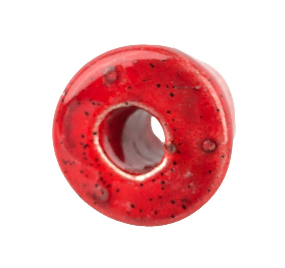 Vintage Glazed Red Ceramic Bowling Pencil Holder