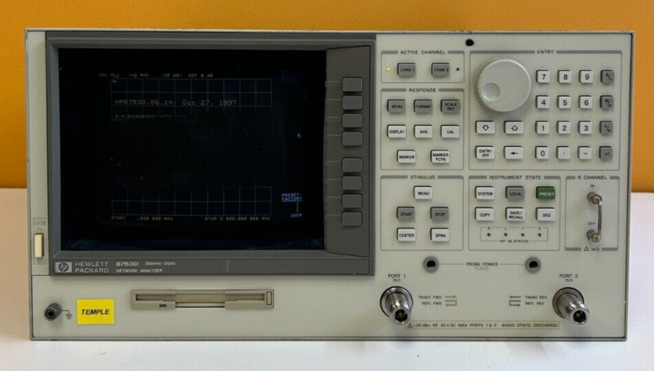 HP / Agilent 8753D-075  30 kHz to 3 GHz, 75 Ohm, RF Network Analyzer. Tested!