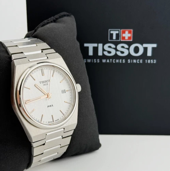 TISSOT PRX 40mm Silver/Rose gold Tone Dial Men's Quartz Watch T137.410.11.031.00