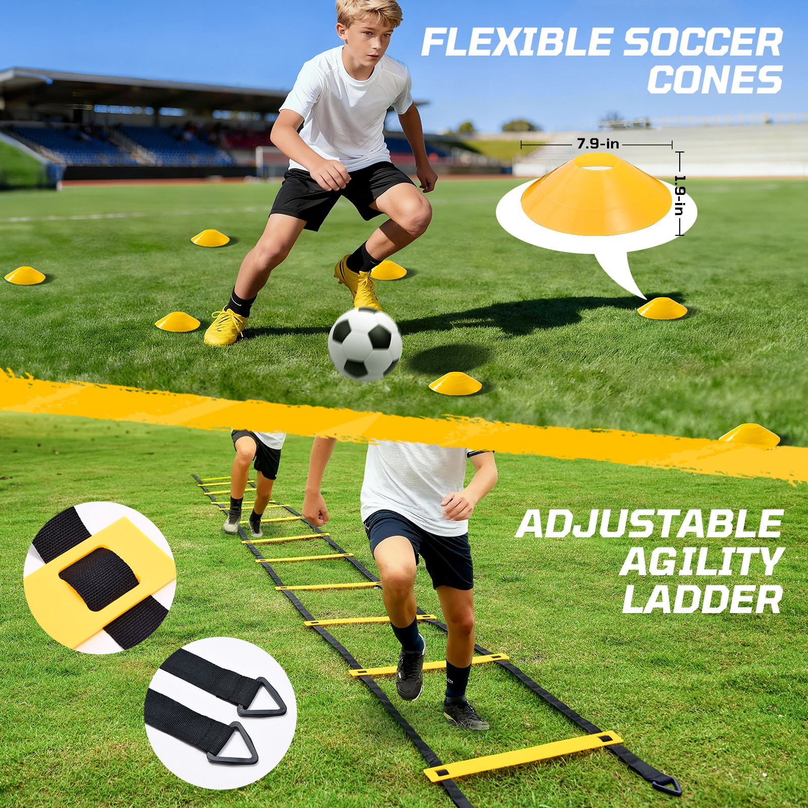 12'x6' Portable Soccer Goal for Backyard Adults w/Net & Frame Ladder & 12 Cones