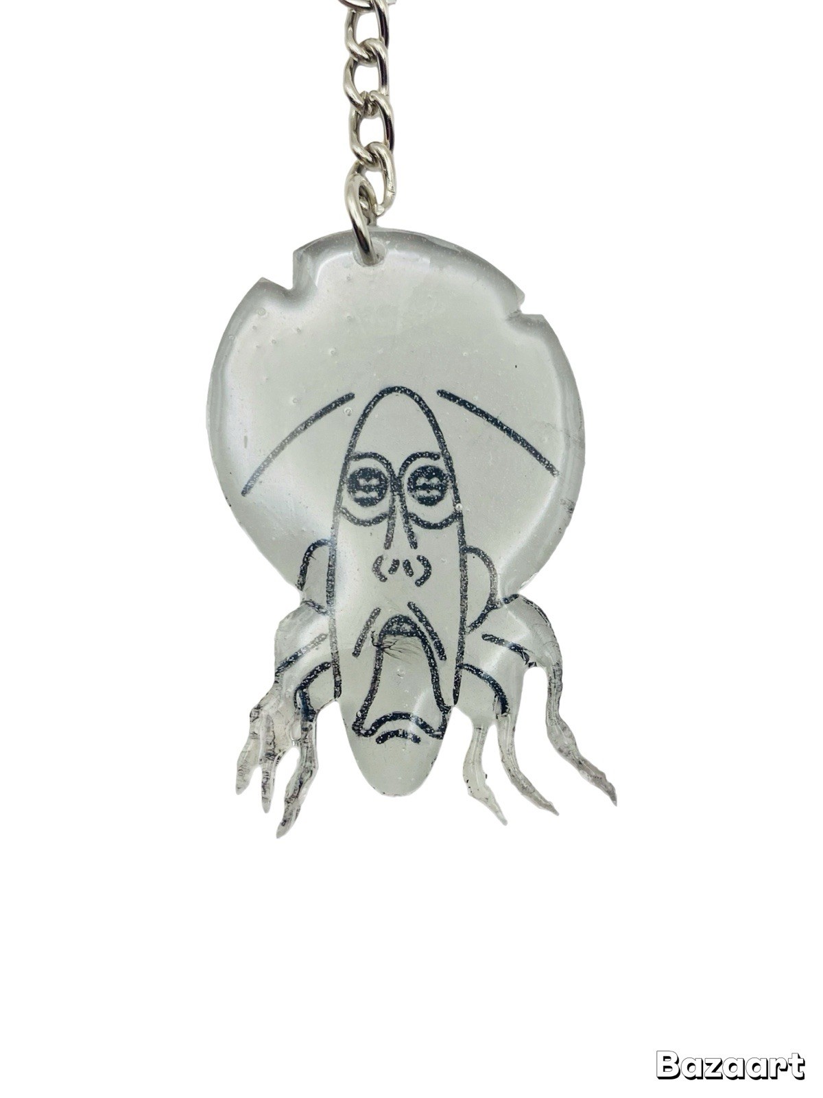 Coraline Inspired Handmade Resin Keychain, Button Eyes Handmade Resin Face Head