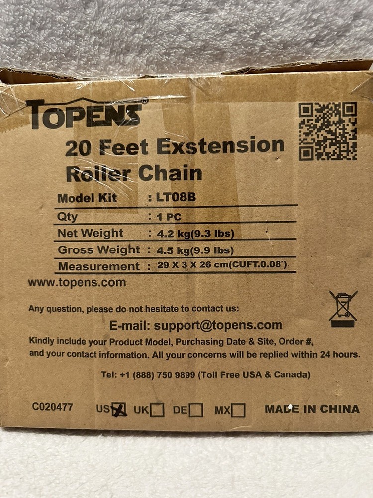 TOPENS LT08B Roller Chain 20 Feet with 2 Connecting Links for Chain Driven Gate