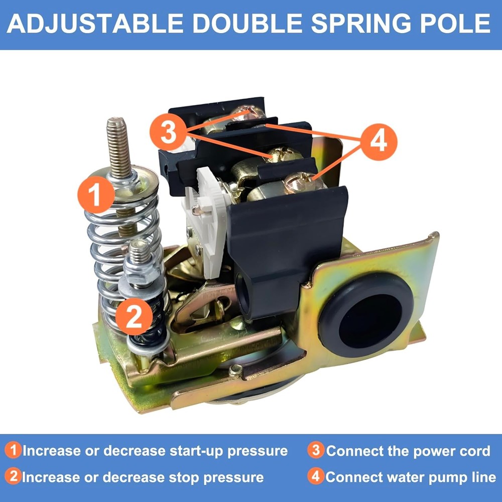 Pressure Switch for Well Pump 40-60 PSI, Water Pressure Switch Adjustable Differ