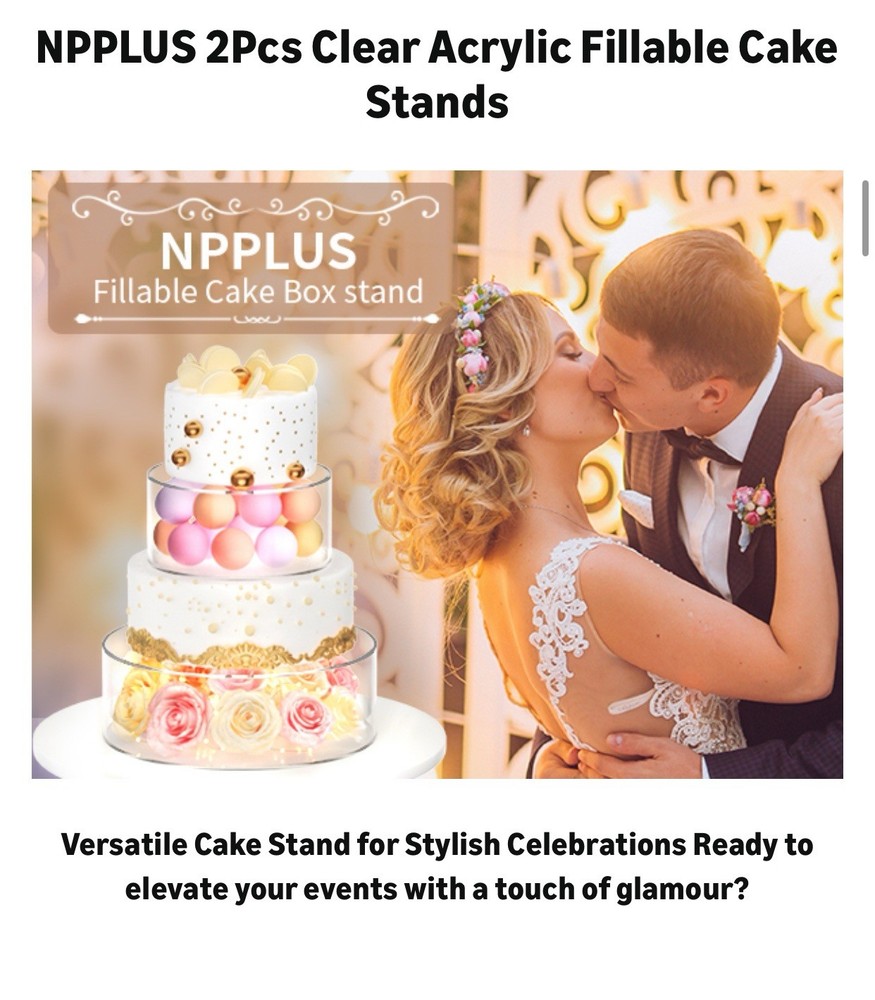 2 Pc Acrylic Fillable Cake Stand Riser Tier Round Cylinder Display Box