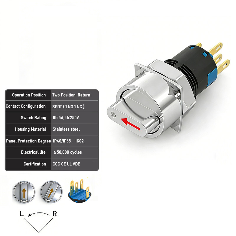 ‌16mm Arrow Illuminated Rotary Switch 5A 250V 2/3-Position Selector Control Knob