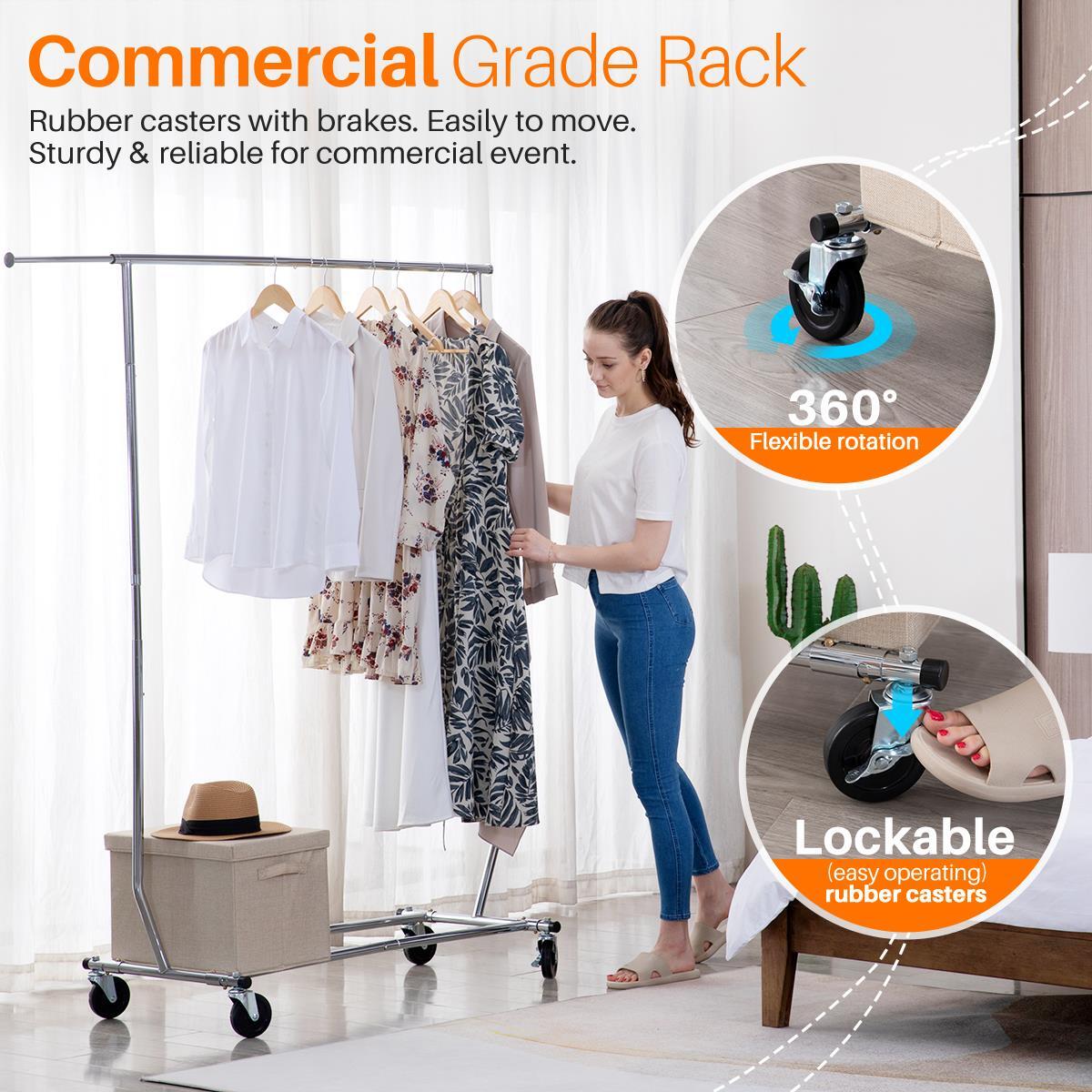 Heavy Duty Collapsible Commercial Clothing Garment Rack Rolling Chrome US