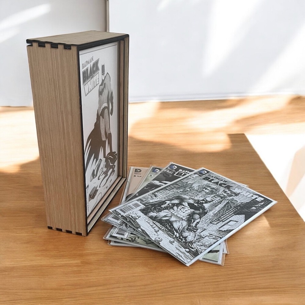 Wood Comic Frame & Compact Storage PLUS Complete Black &White Batman Series