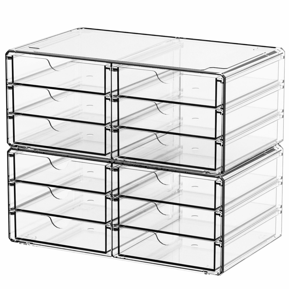 Acrylic Storage Clear Plastic 6 Drawers, Stackable Cabinet Organizer 2 Pack