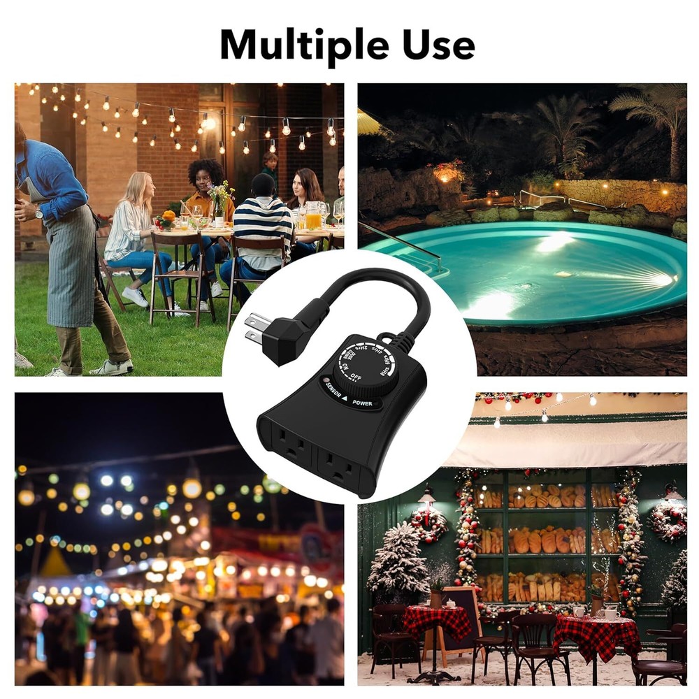 HBN 2 Pack Outdoor Light Timer, Photocell Dusk to Dawn 2/4/6/8 Countdown Timer