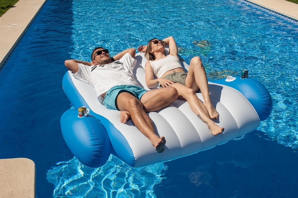 Zone Tech Inflatable Recliner Pool Float Dry Duo Float Pool Lounger for 1 or 2