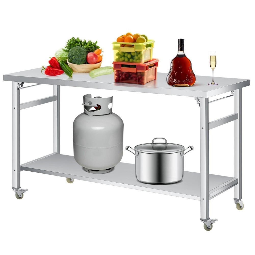 60" x 24" Stainless Steel Table 920 LBS Commercial Foldable Prep Table Worktable