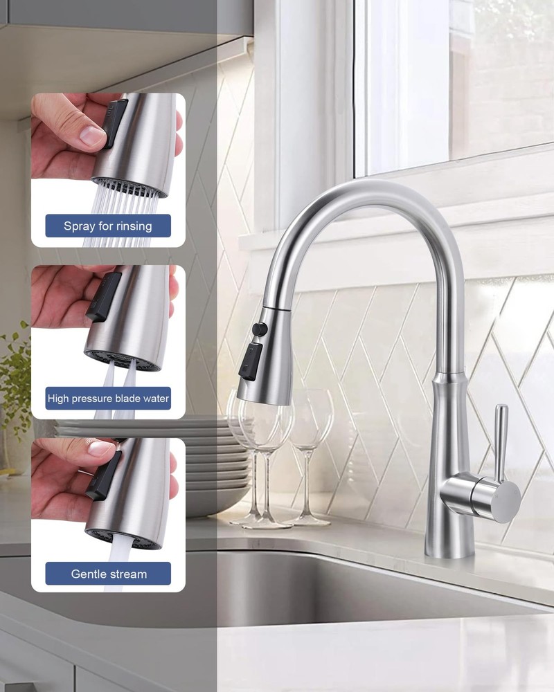 Metal Pull Down Spray Head For Kitchen Faucet 3function Sink Spray Nozzle With 9