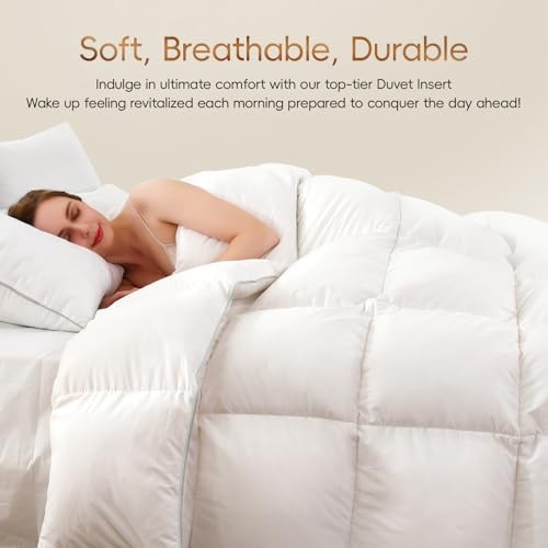 Luxury Goose Feather Down Comforter Queen Size - 1600 TC/DM Square Queen White