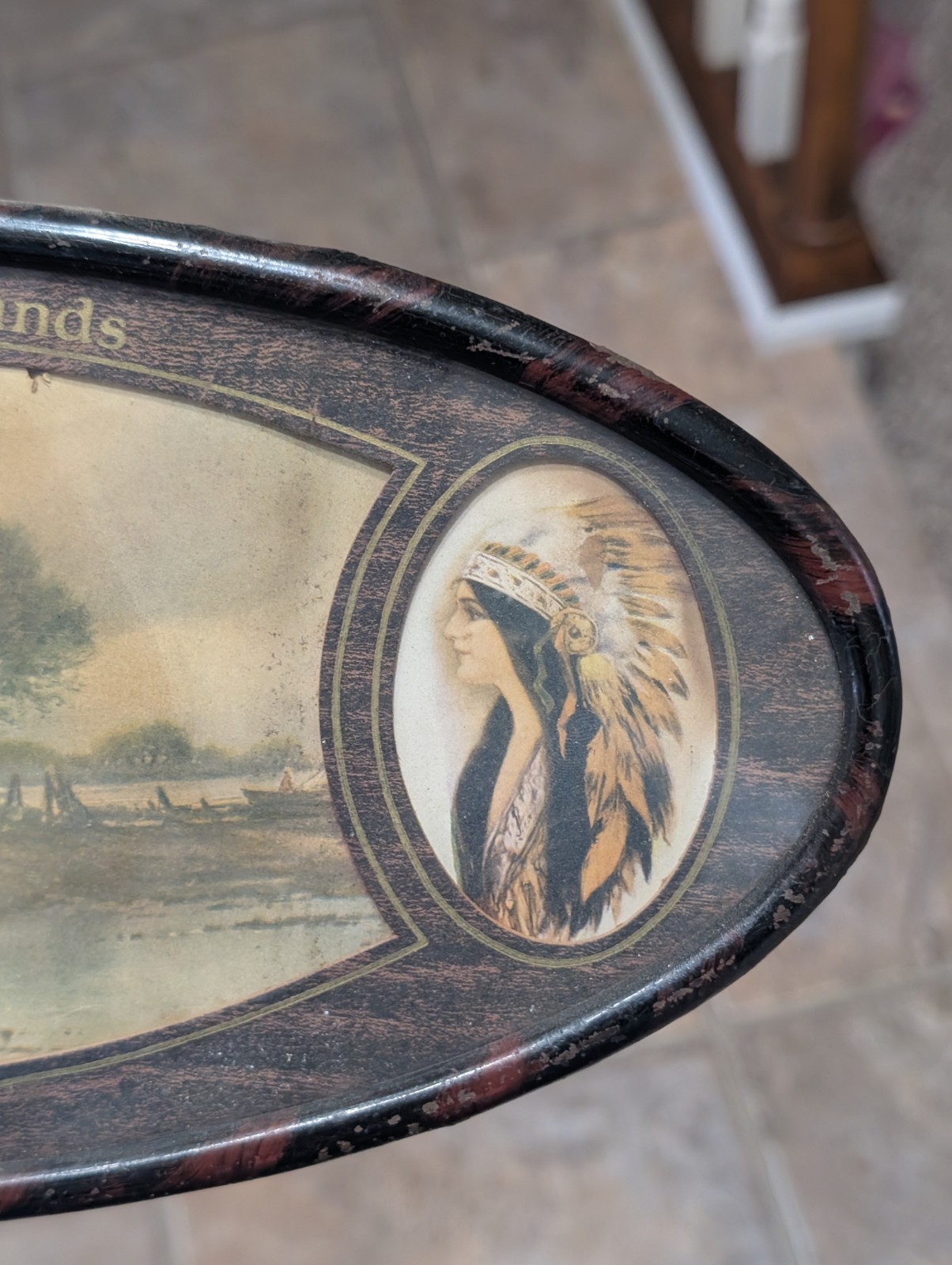 Antique Picture The Happy Hunting Grounds Native American Indians Metal Frame