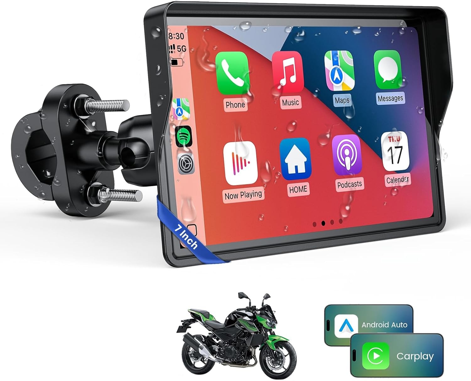 7" Wireless Motorcycle Carplay GPS Navigation System Apple Carplay Android Auto